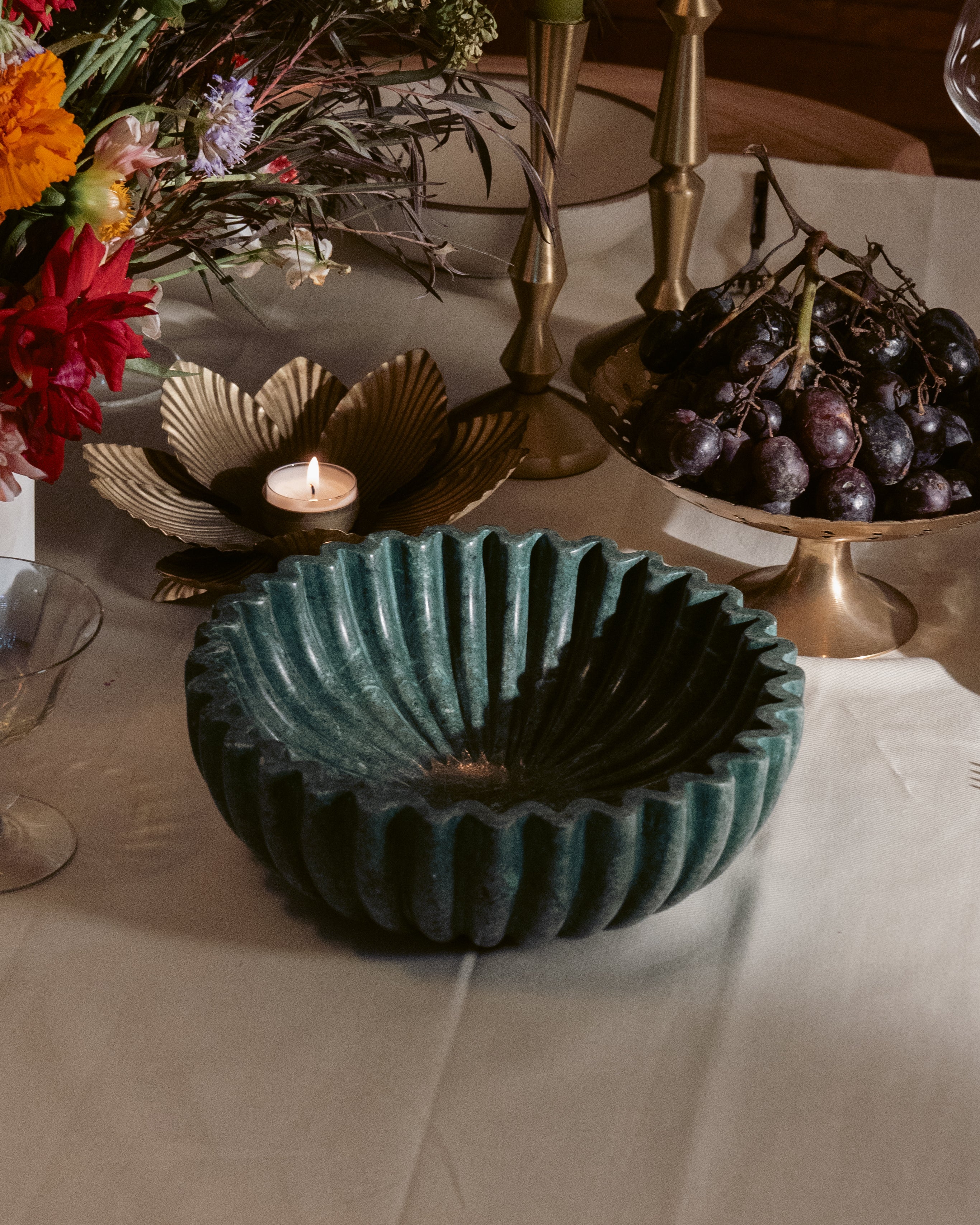 Buy Handmade Fluted Forest Green Marble Bowl | Sangemar