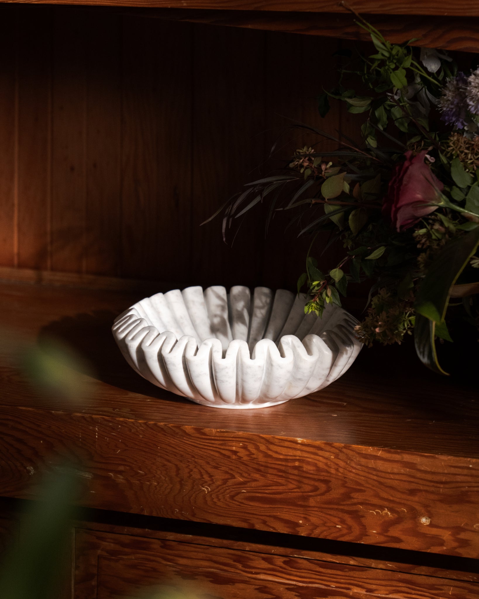 White Ruffled Marble Bowl