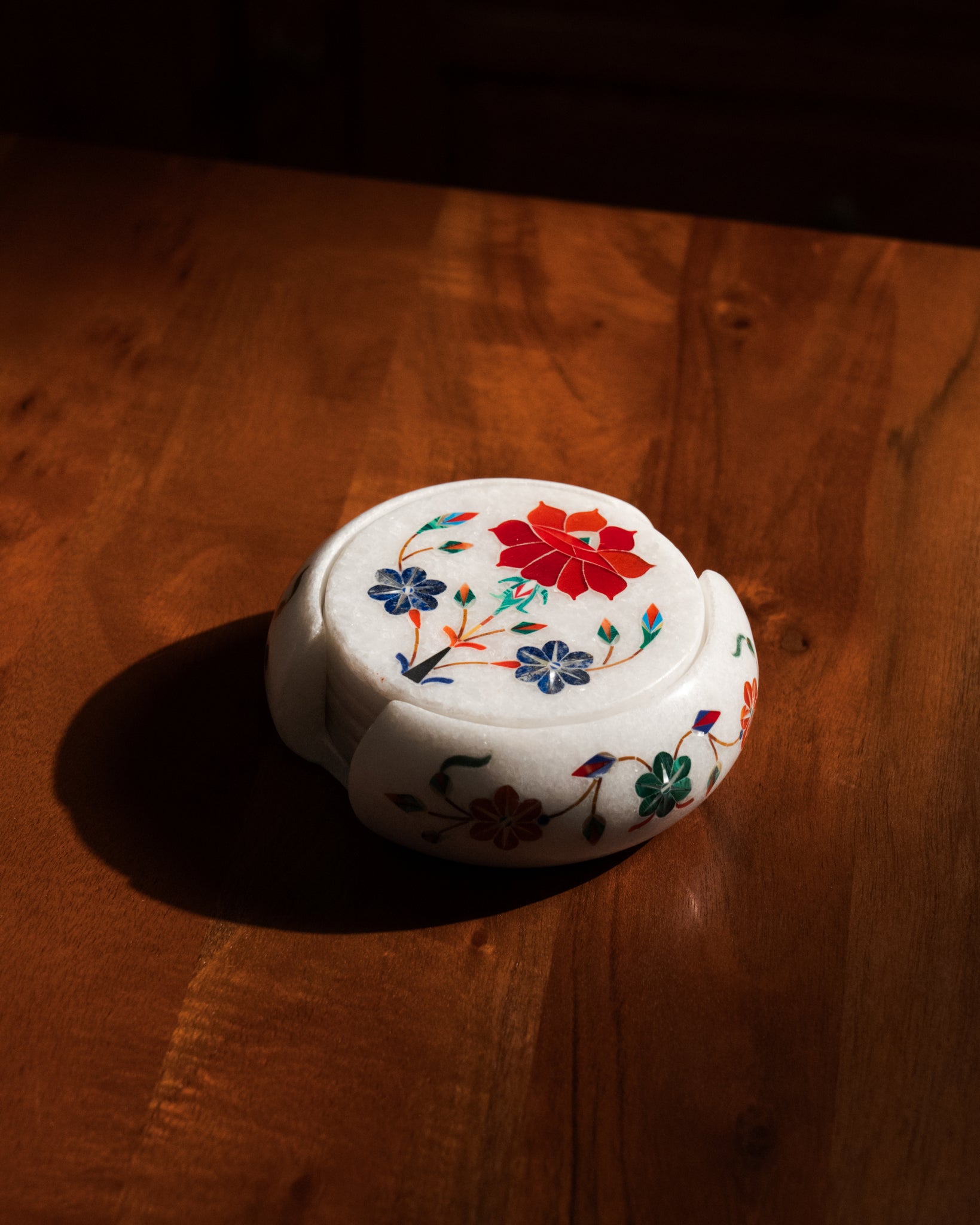 Mughal Red Flower Coaster Set