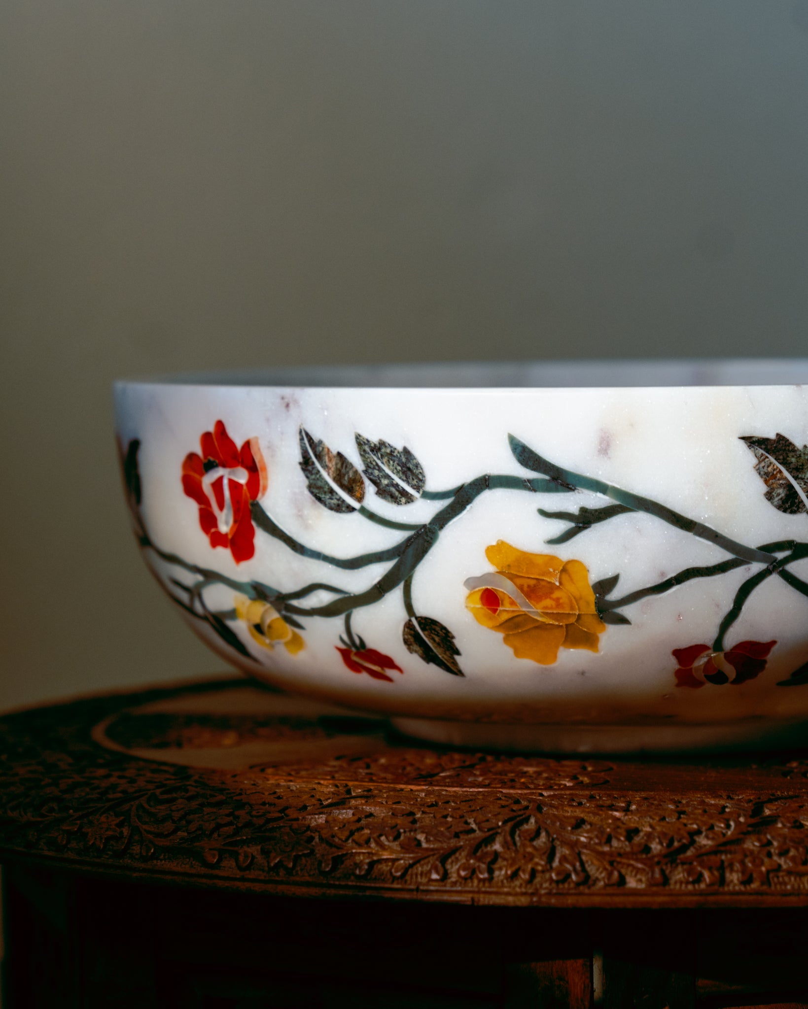 Banswara Marble Multicolored Floral Inlay Bowl 