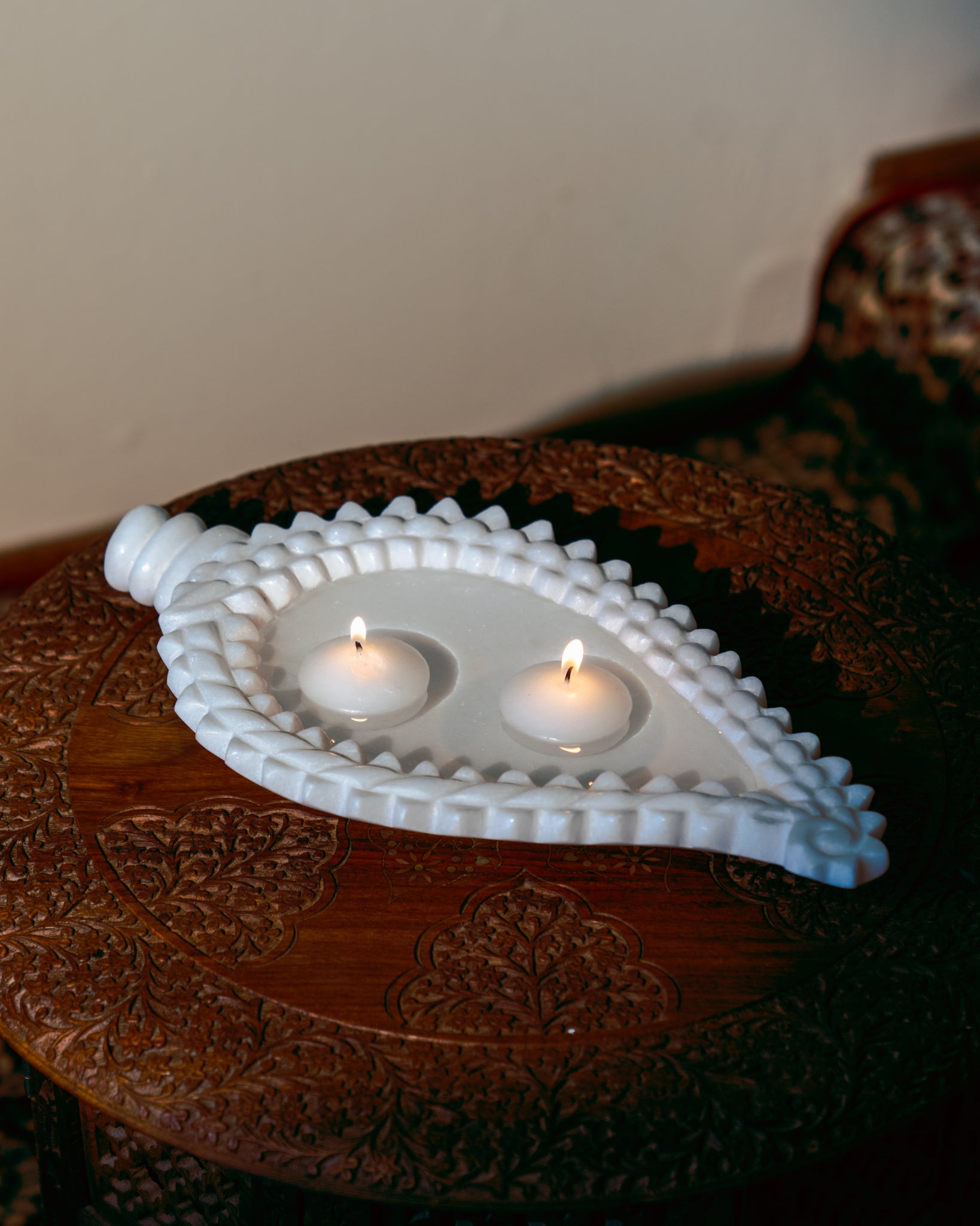 White Makrana Marble Ribbed Bowl
