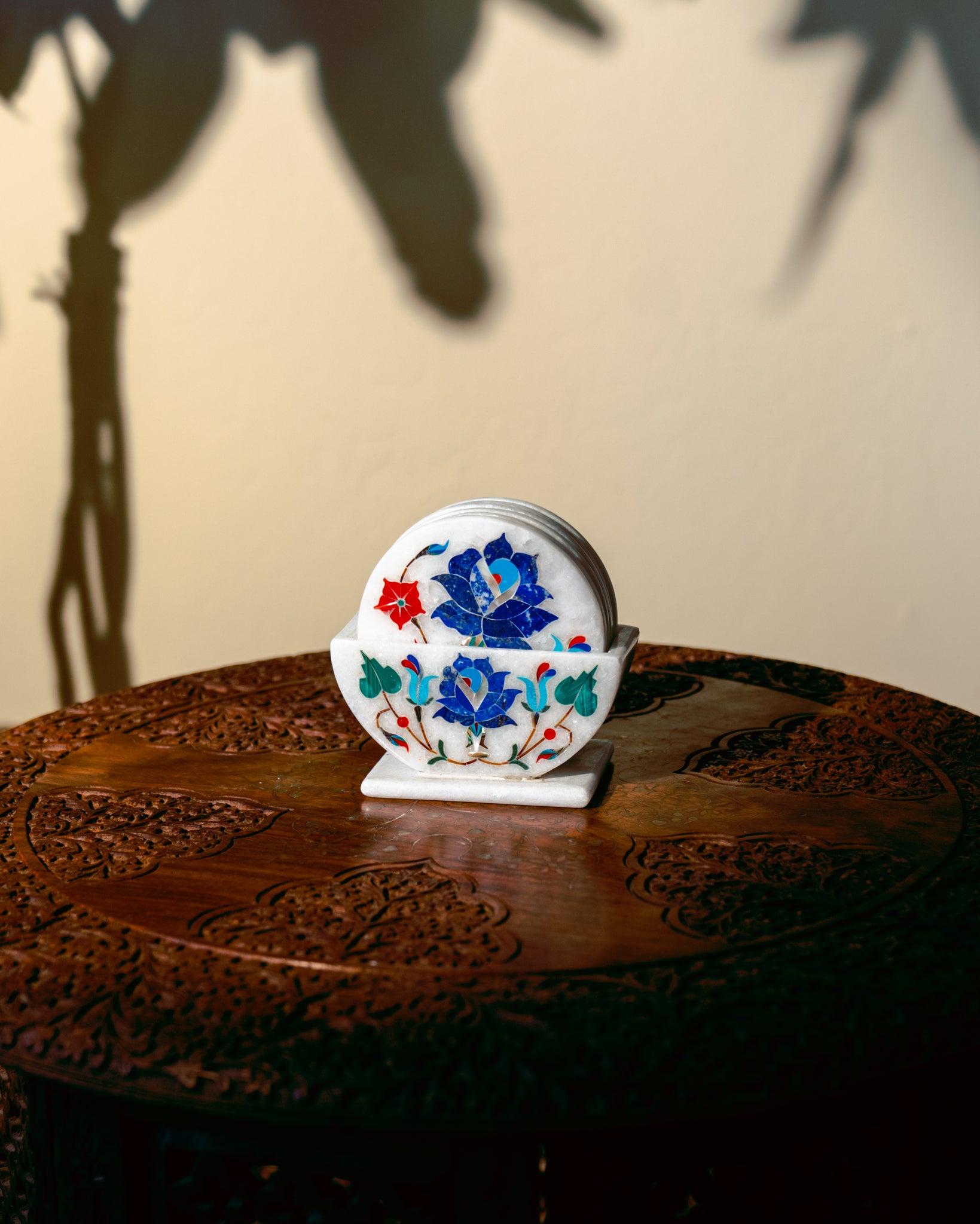 Lapis Lazuli Floral Coaster Set
