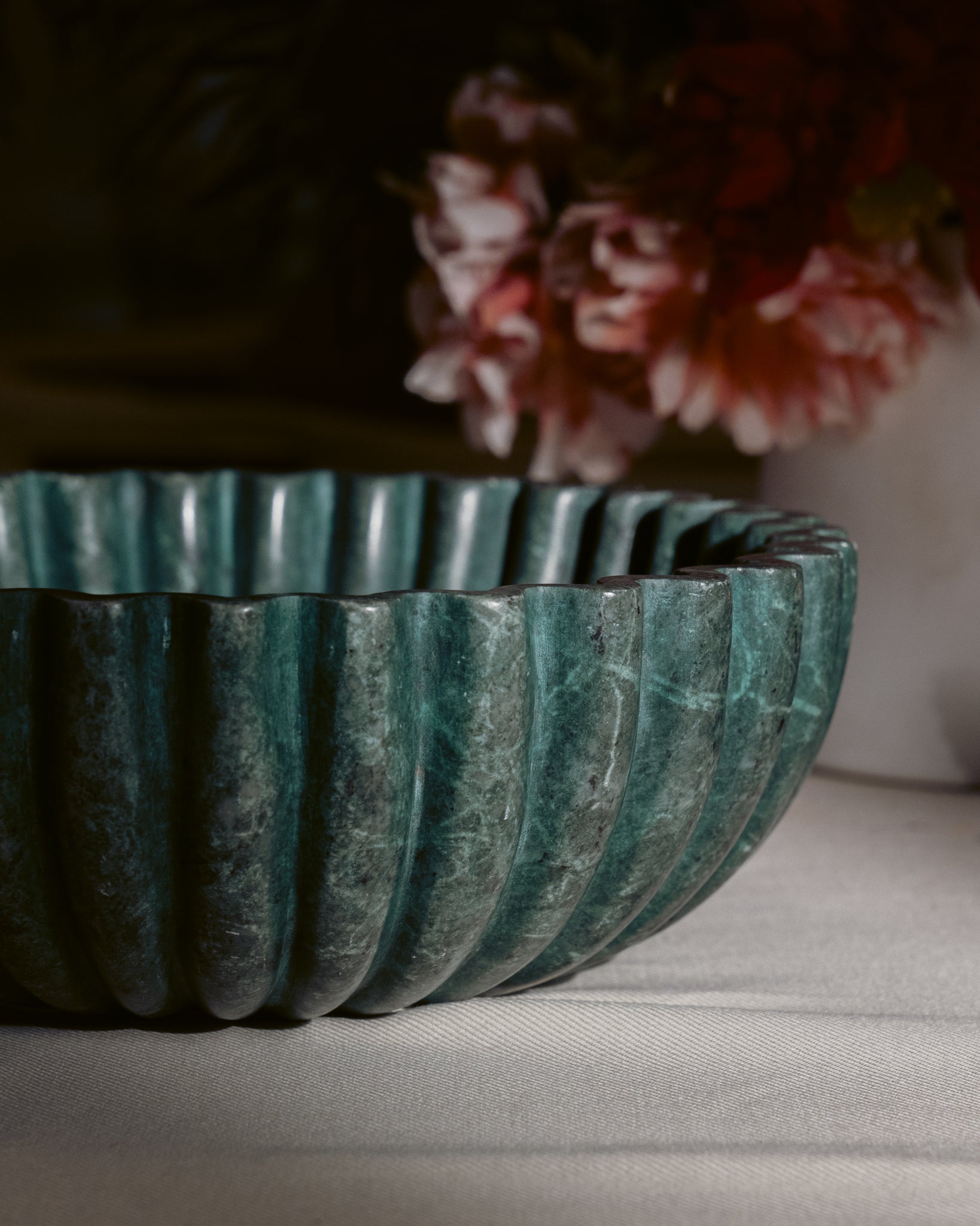 Fluted Forest Green Marble Bowl