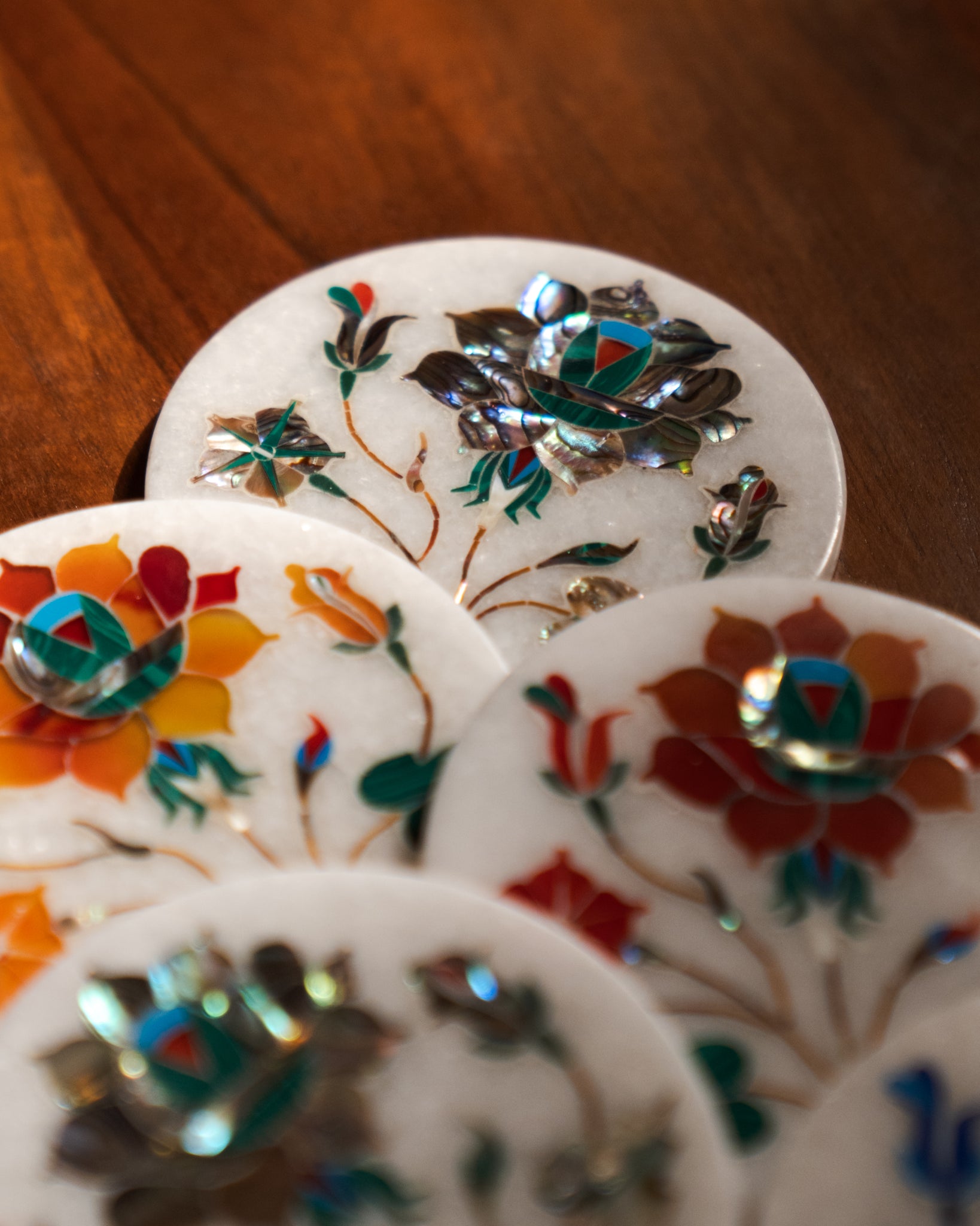 Mughal Multicolored Inlay Coaster Set