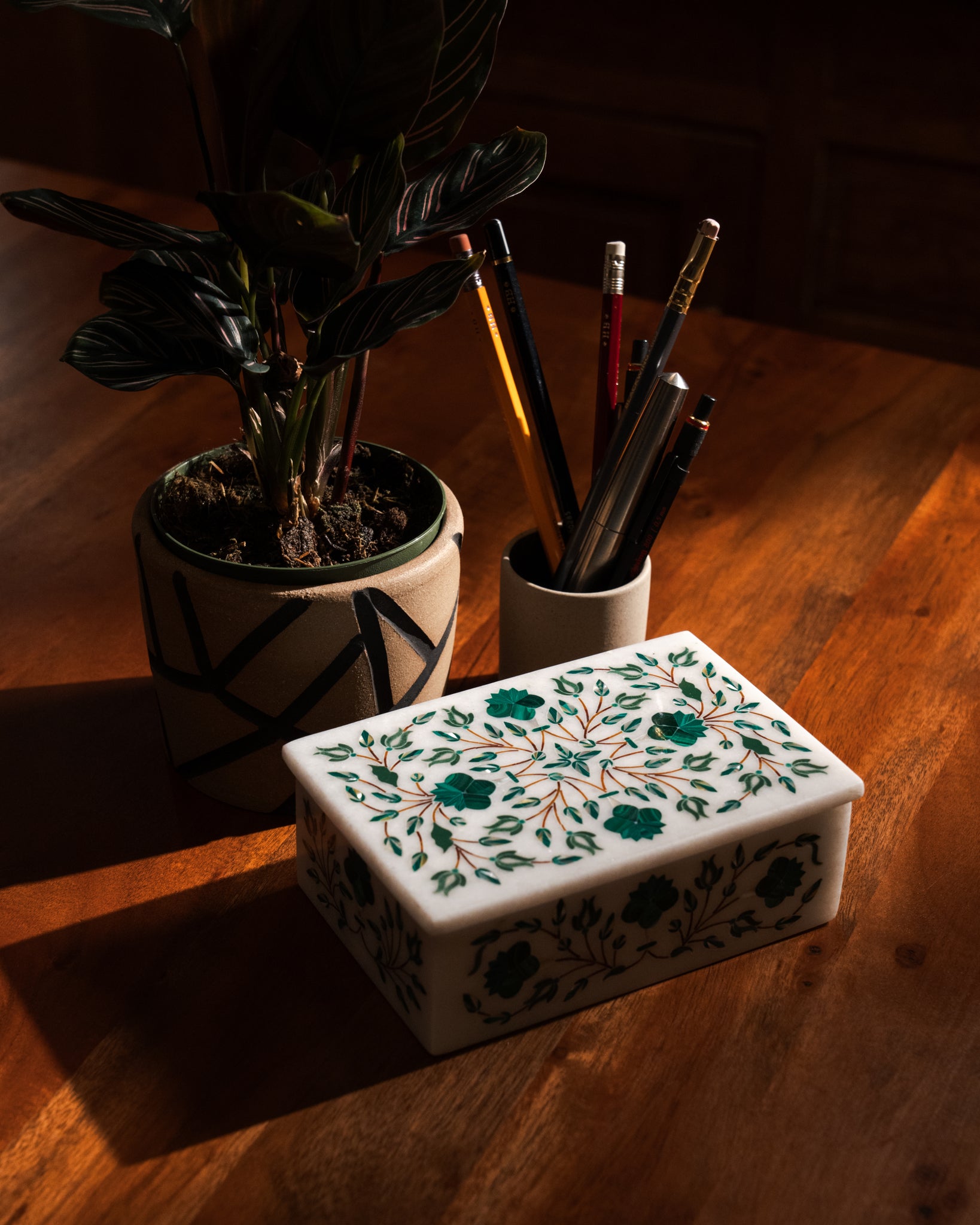 Malachite & White Mother of Pearl Inlay Box